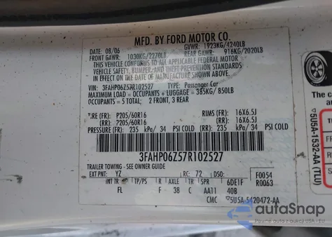 2007 Ford Fusion S from USA, damaged, VIN 3FAHP06Z57R102527
